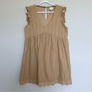 Knox Rose Gold Tan Babydoll Eyelet Pattern Dress